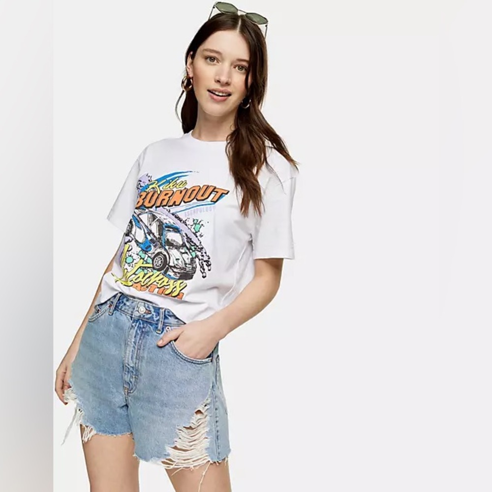 Topshop Super Rip Denim Mom Shorts